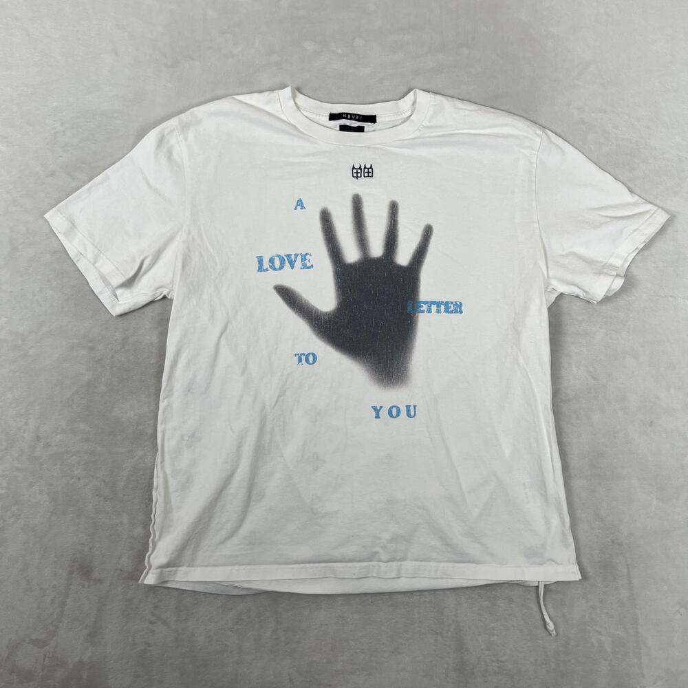 Ksubi T-Shirt Mens XL/2XL White A Love Letter To You Hand Graphic Tee Streetwear